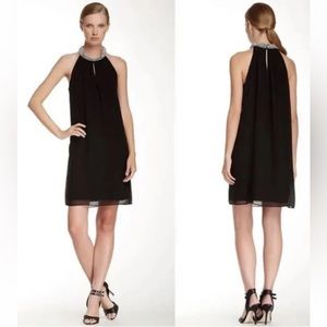 Diane Von Furstenberg Black Halter Mini Dress with Beaded Collar